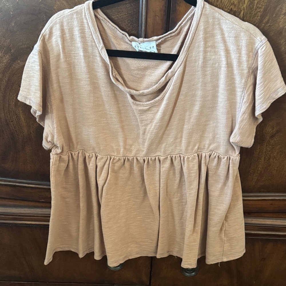 Casual Tan Short Sleeve Peplum Top